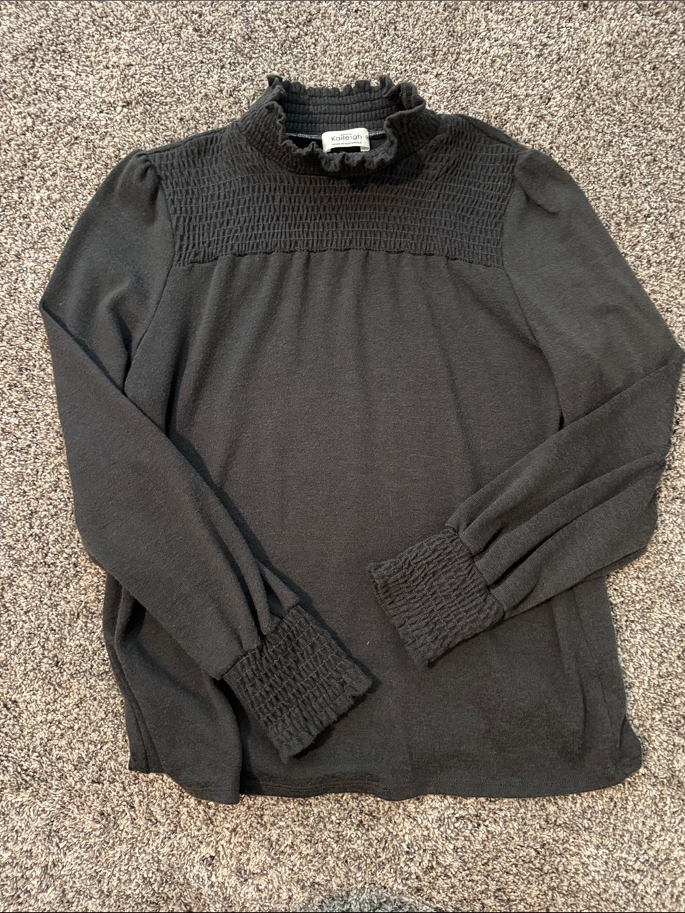 Kaileigh Black Smocked Yoke Turtleneck Sweater